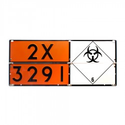 Folding Hazchem for Infectious Sub 2X 3291 c/w Tel Nos & Logo on Reverse